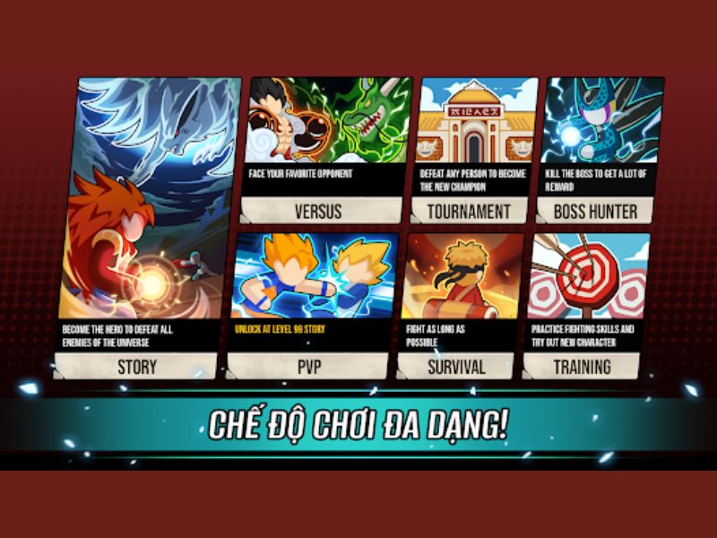 Chế độ chơi đa dạng trong Hack Stickman Warriors