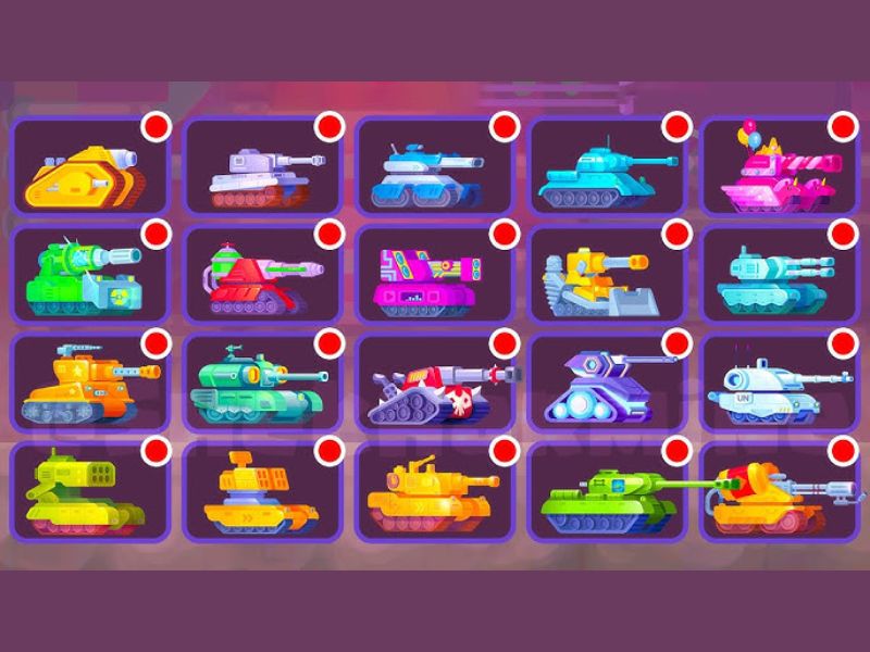 Nhiều xe tăng khác nhau trong Hack Tank Stars