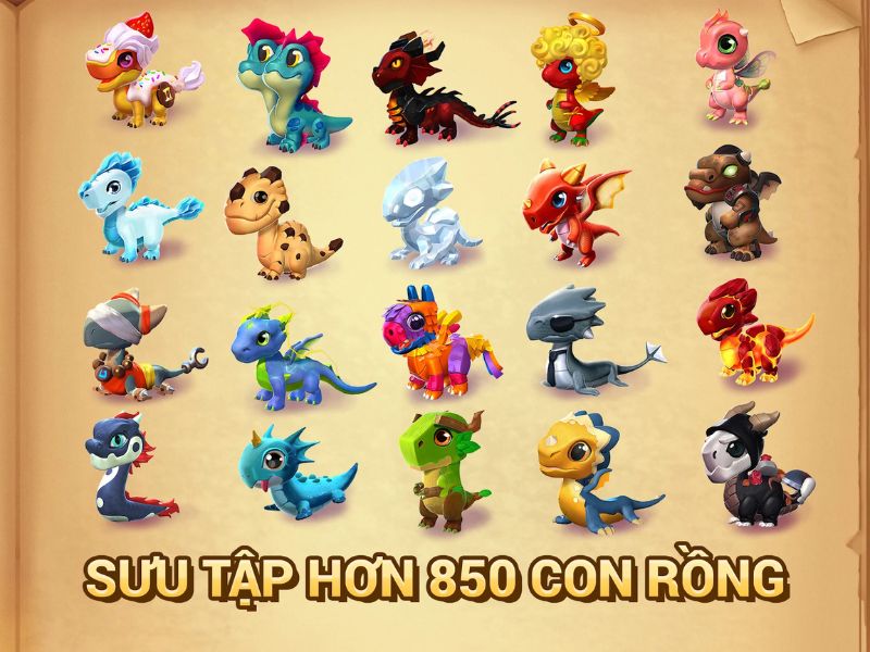 Bộ sưu tập rồng phong phú trong Dragon Mania Hack
