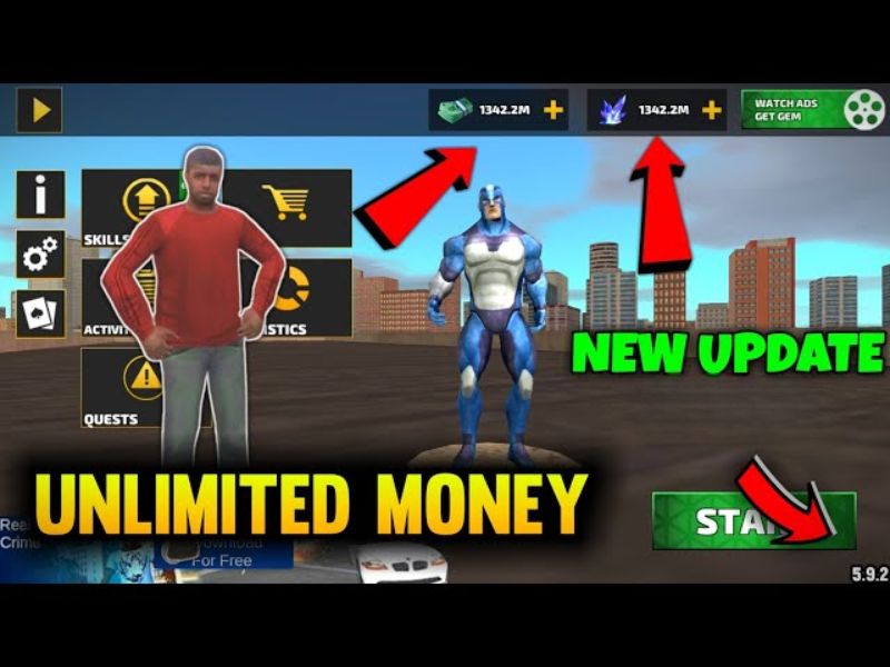 Tải Hack Rope Hero Vice Town (Vô Hạn Tiền, Đá